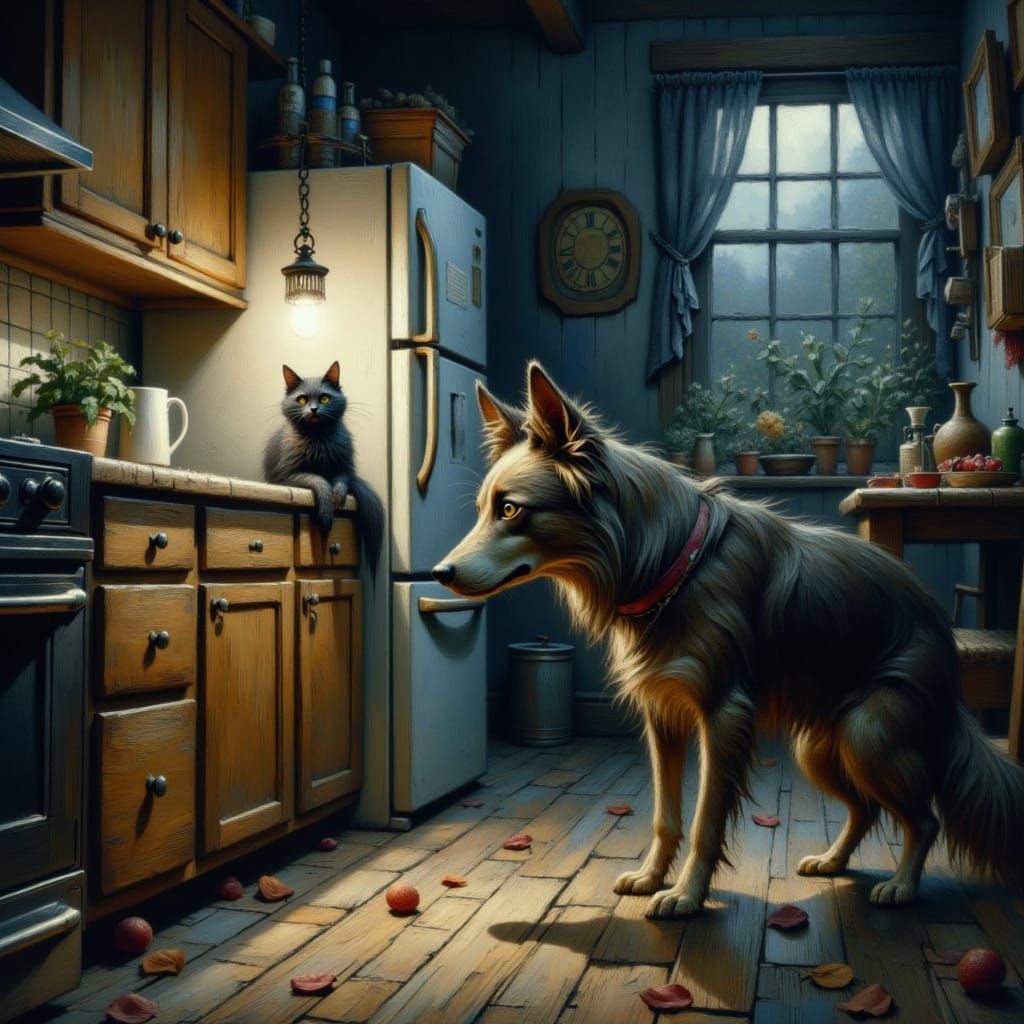 Midnight Kitchen Caper in Whimsical Style