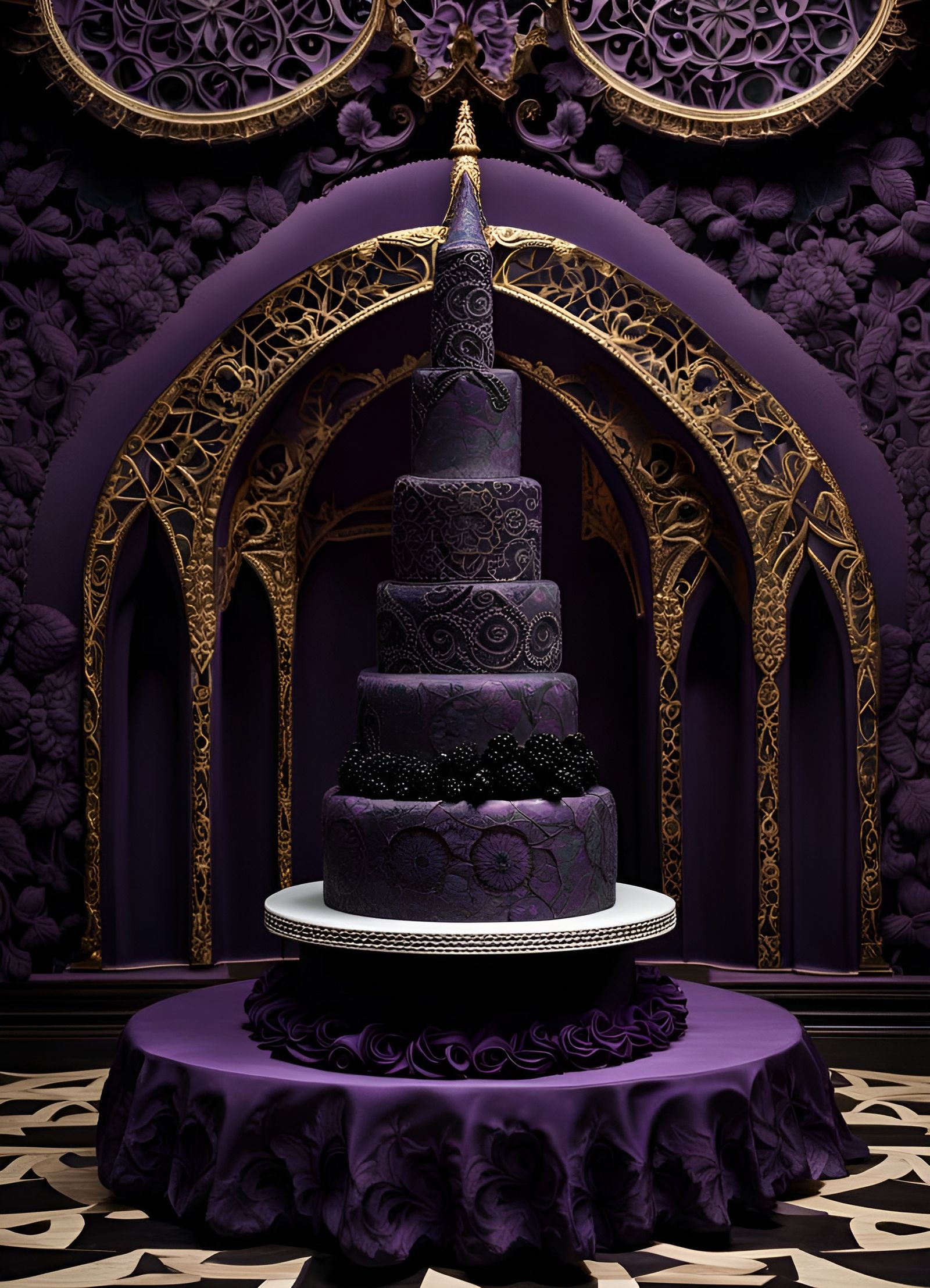 Exquisite Goth Cake: A 3D Lace Architectural Sculpture