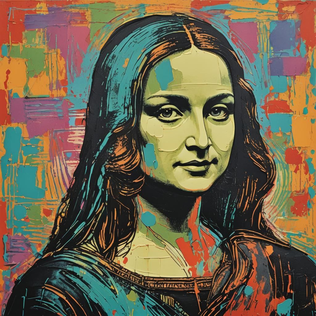 Mona Lisa in Pop Art Style with Bold Colors