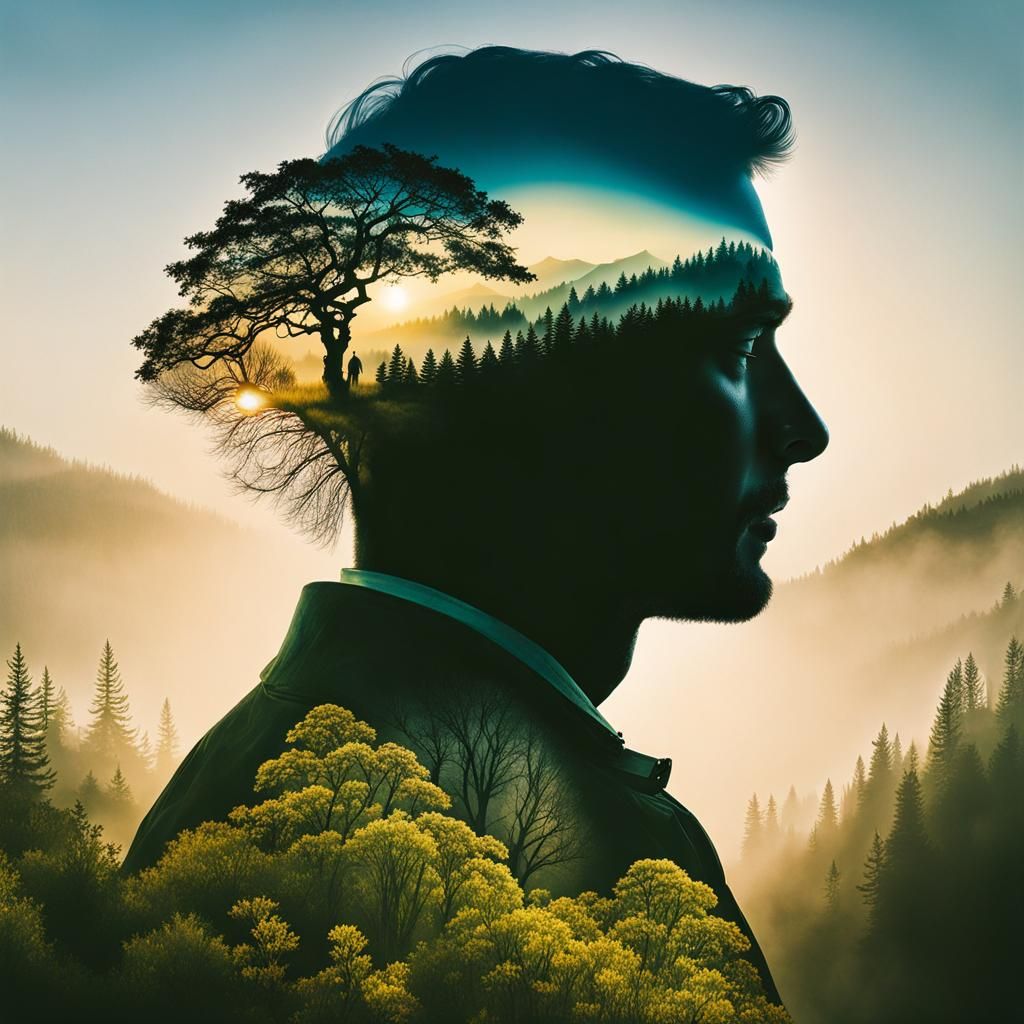 Surreal Double Exposure Nature Portrait