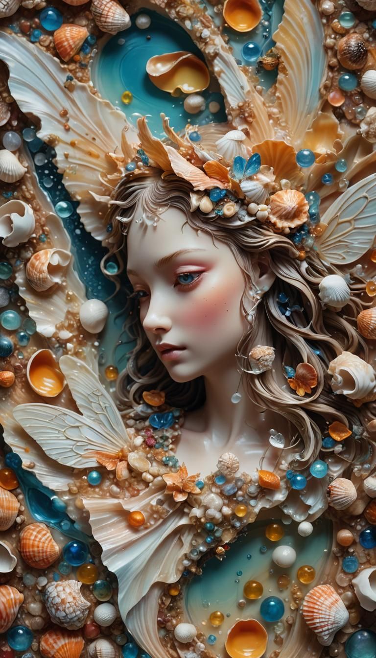 Resin Shell Fairy: Hyperrealistic Splash Art