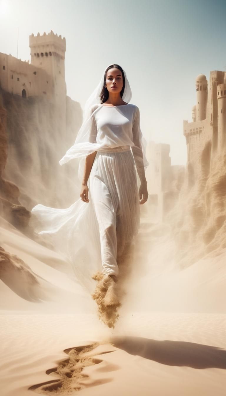 Desert Mirage Double Exposure: Oasis and Castle