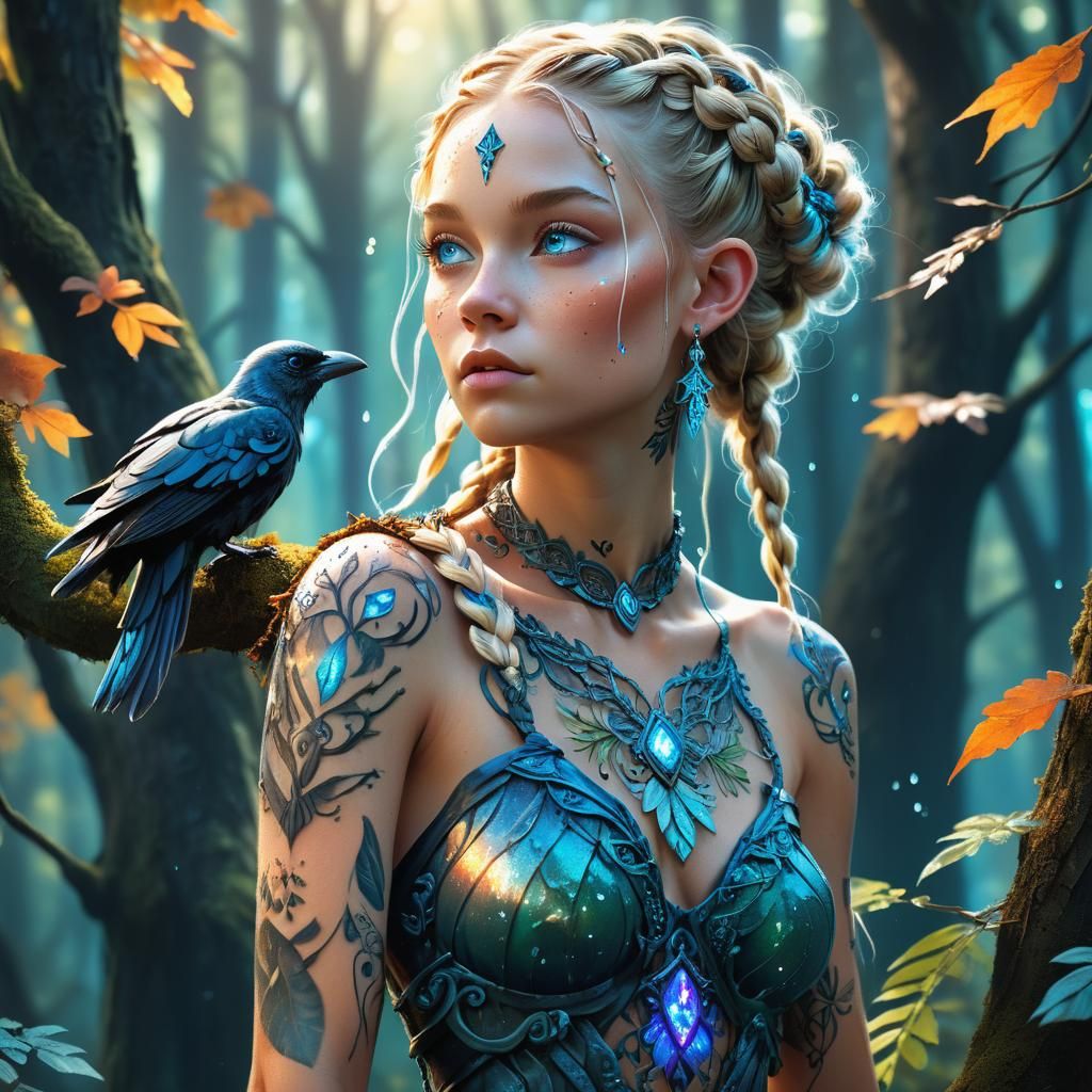 Nordic Nymph in Fairy Forest, Fantasy Illustration
