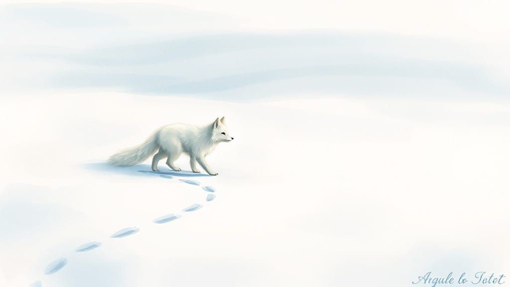 Arctic Fox in Snowy Wonderland, Storybook Illustration