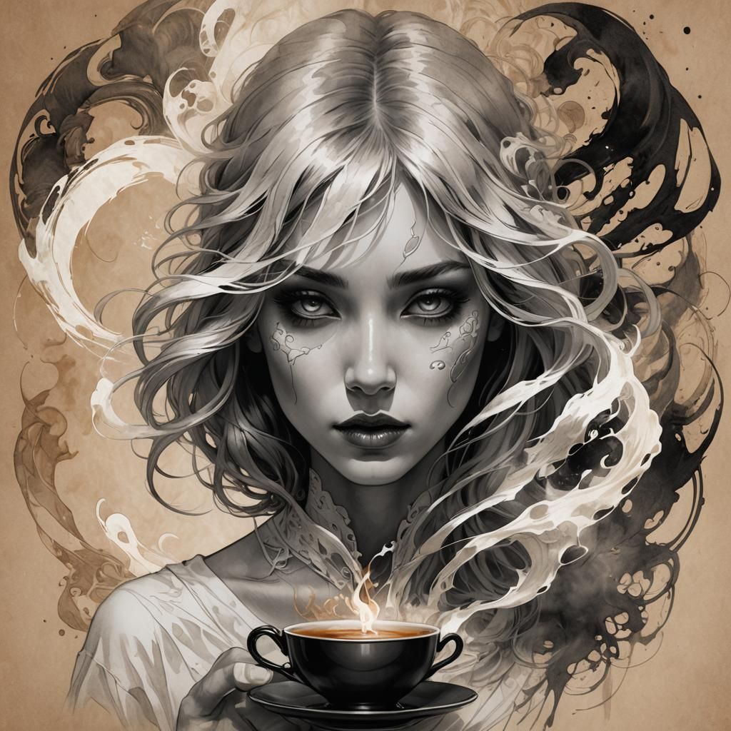 Girl Exhaling Ghostly Wisps: Concept Art Portrait