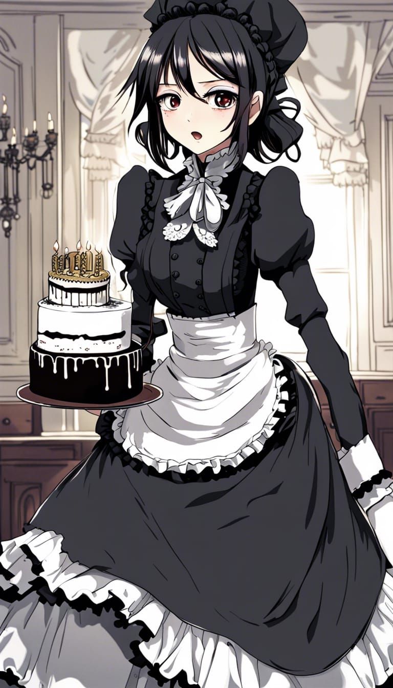 Pissed Goth Maid Serves Birthday Cake: Anime Style