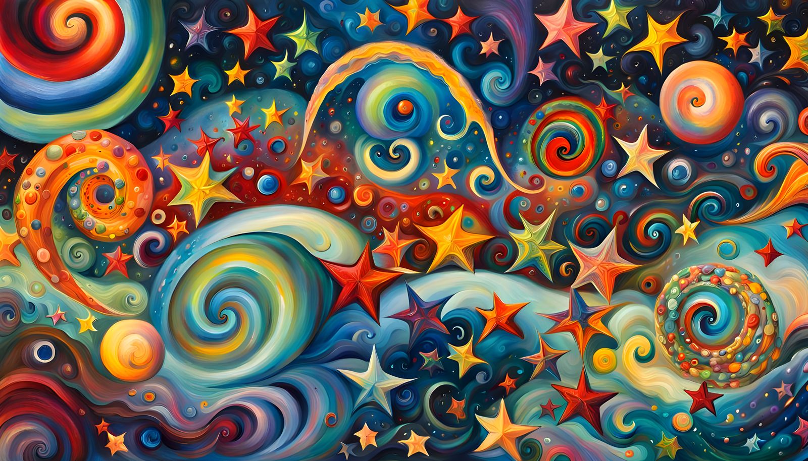 Iridescent Stars in Abstract Expressionist Oil Painting