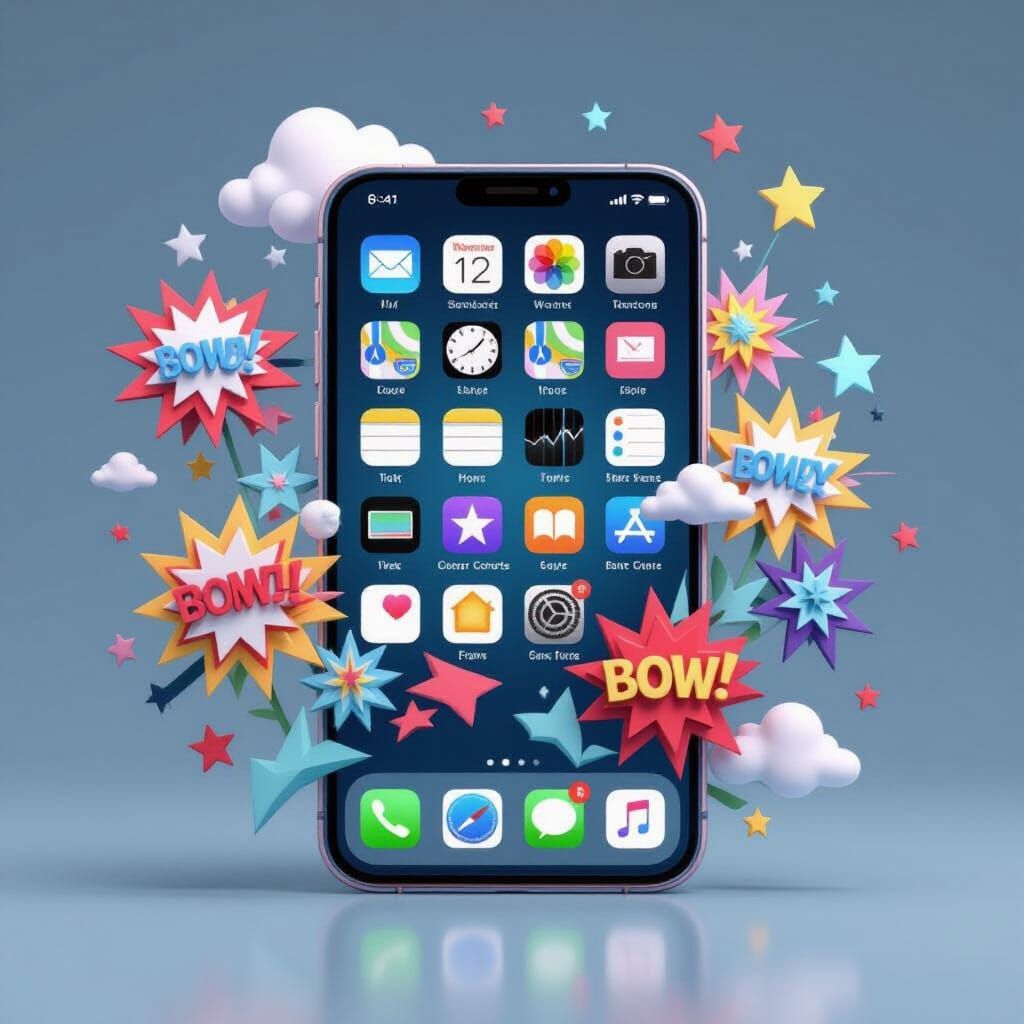 Phone Screen with Paper Cutout Apps & Comic Bubbles