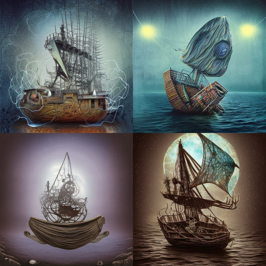 Ghost Pirate Ship Sailing Through Galaxy in Surreal Style