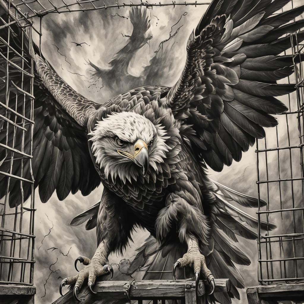 Eagle Shatters Chains in a Vivid Charcoal Drawing
