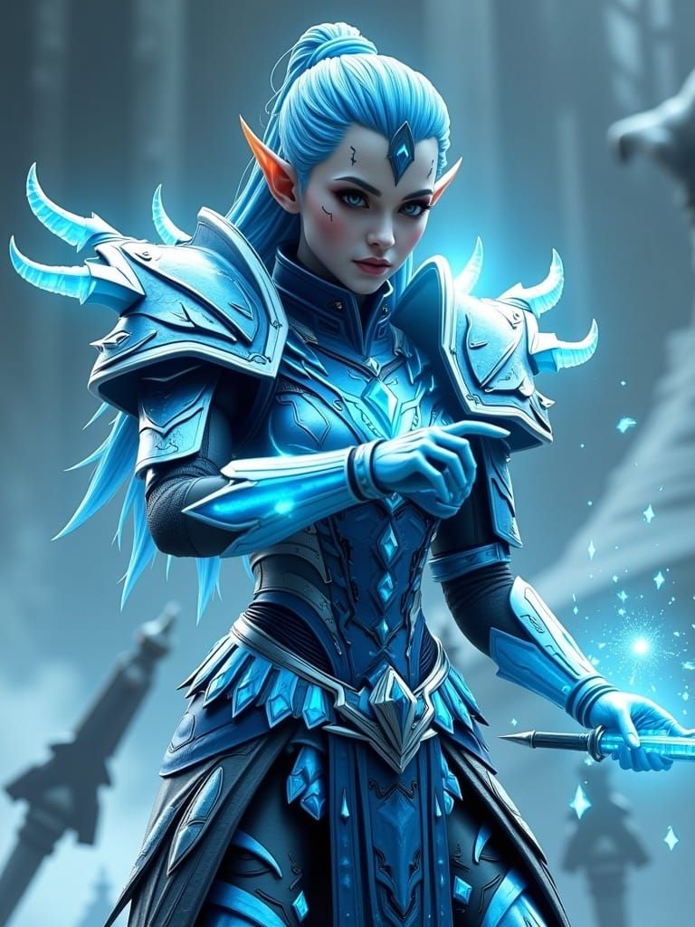<lora:Dark Steel:1.0> Frostbound Arcanist Frost Mage