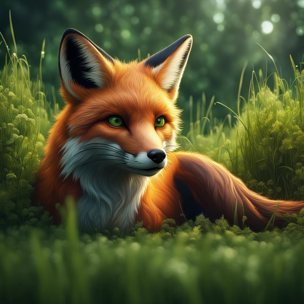 Fox Hidden in Grass: Fantasy Concept Art