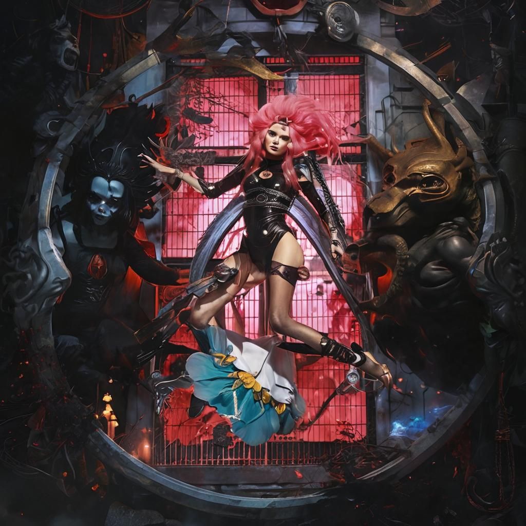 Woman with Pink Hair in Surreal Setting