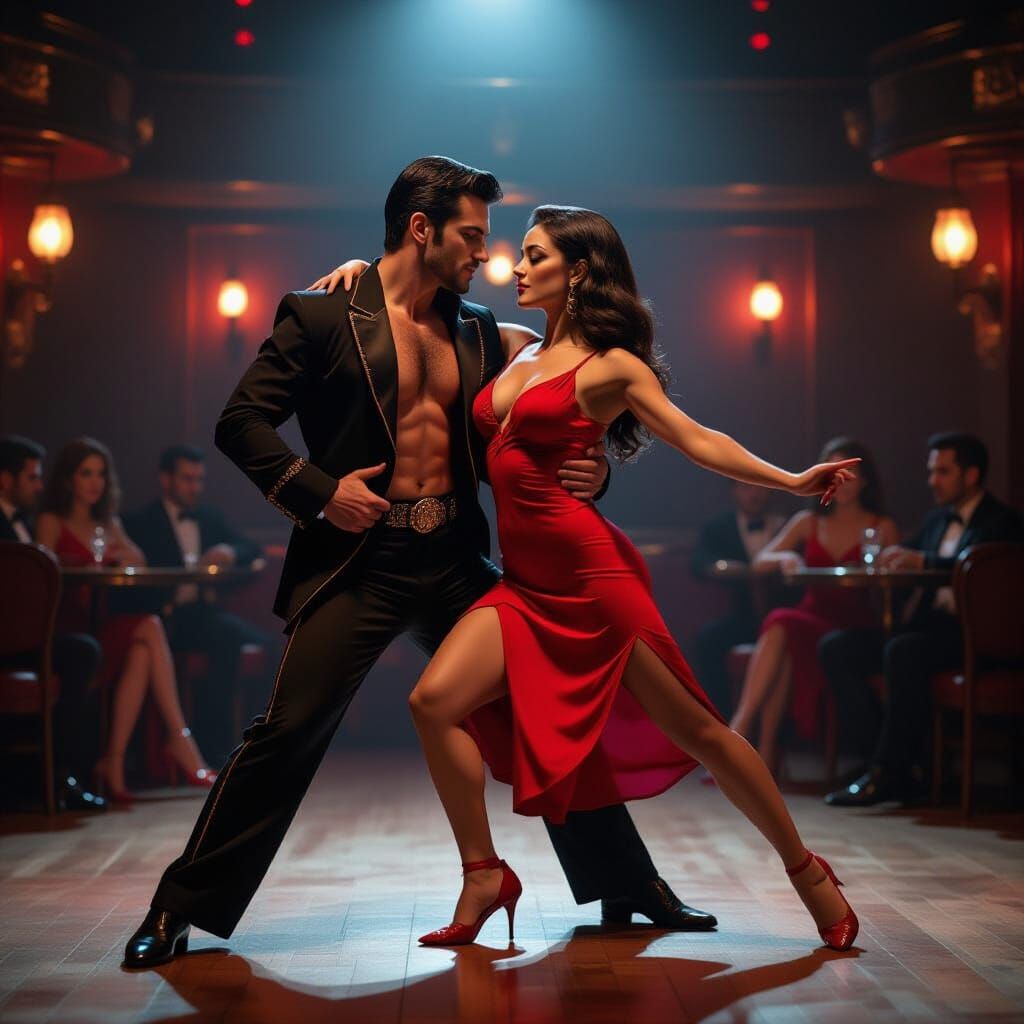 Passionate Tango Dancers in Vintage Retro Club