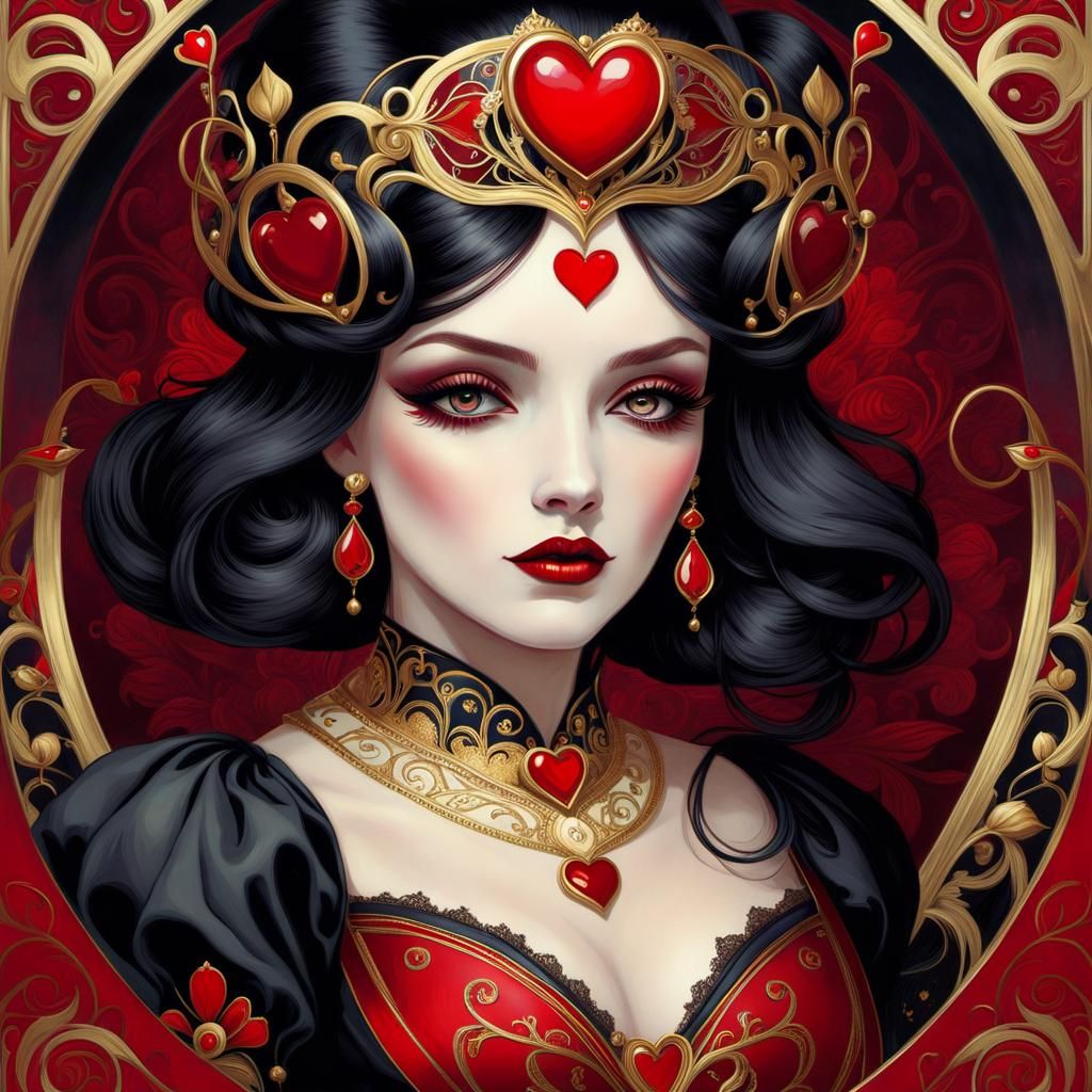 Gothic Queen of Hearts with Art Nouveau Border