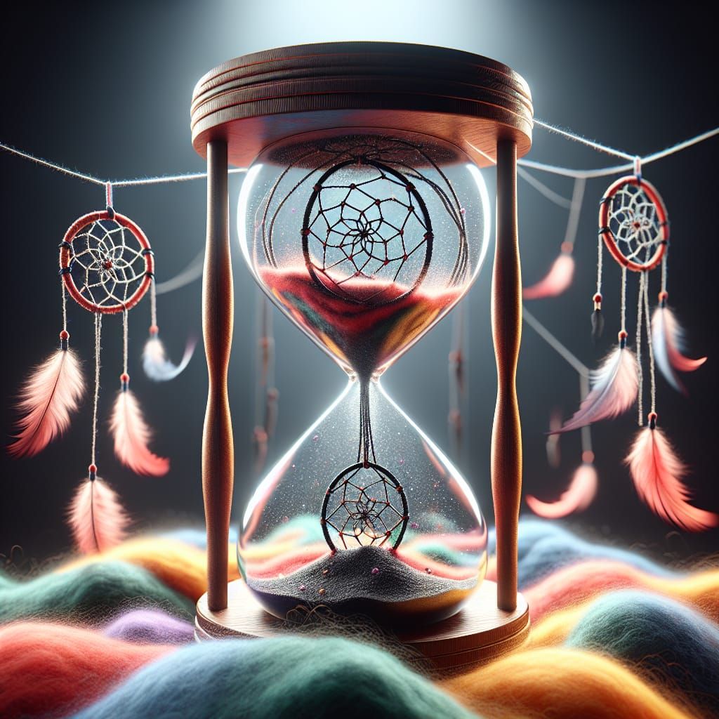 Surreal Woolen Hourglass with Dreamcatchers and Satin Thread...