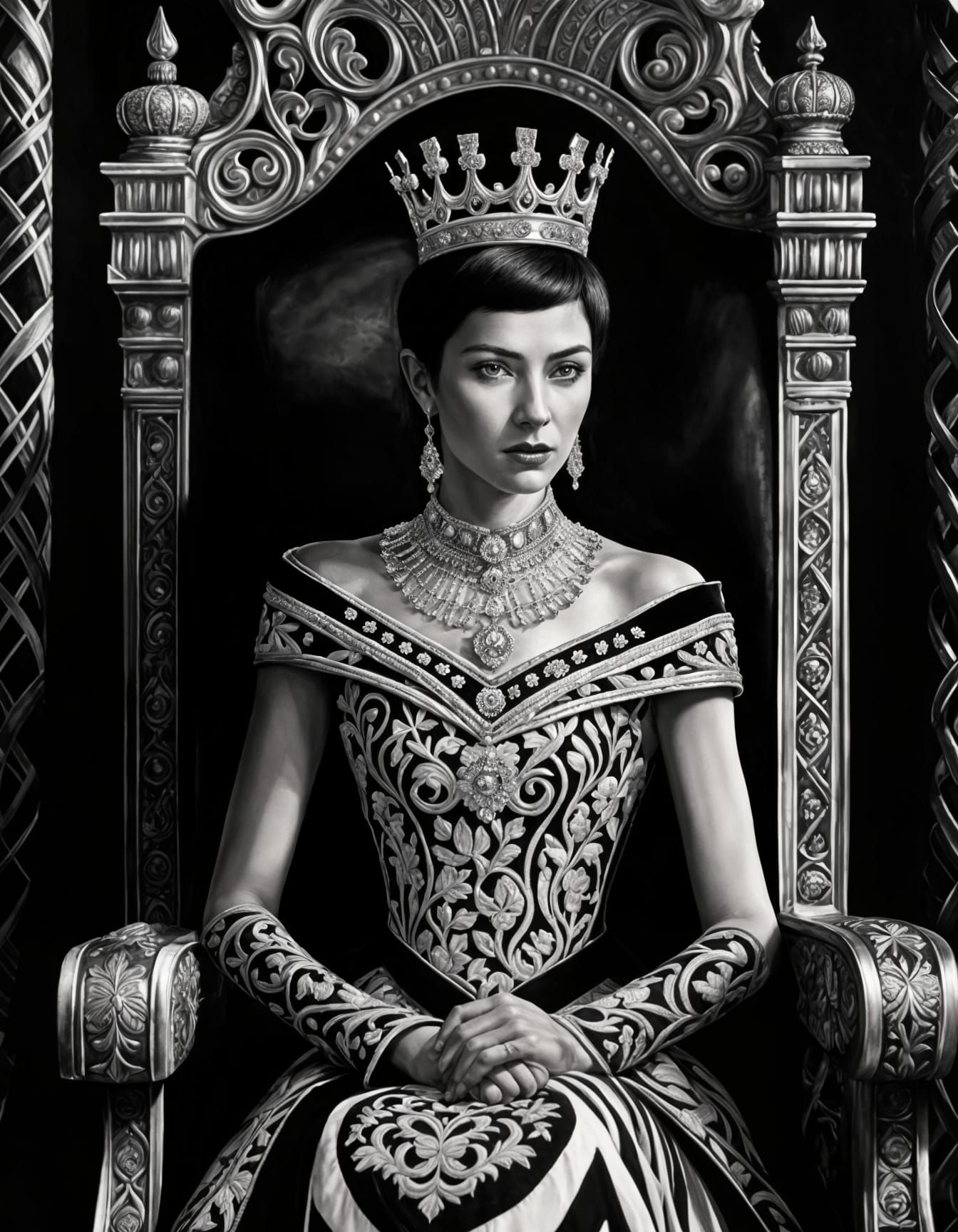 Monochrome Portrait of a Queen in Oil Painting Style