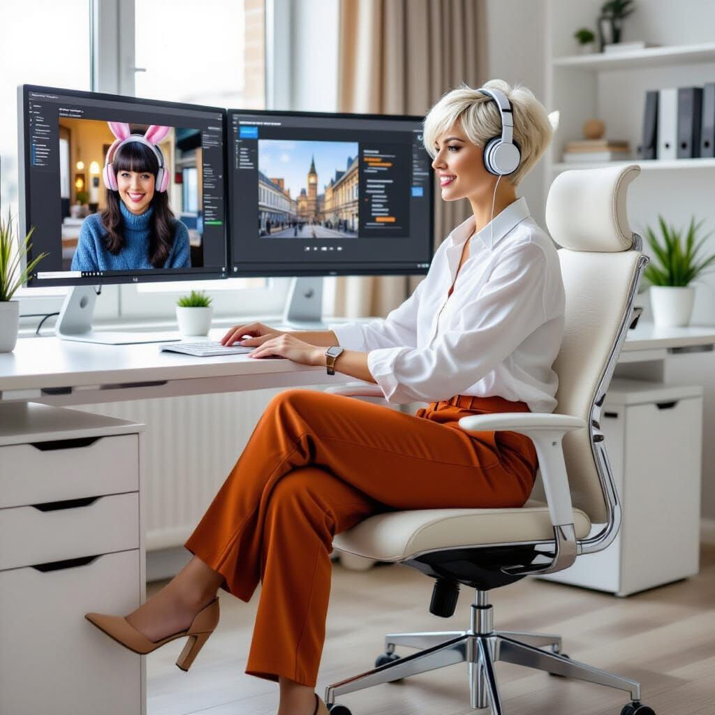 Woman in Modern Office with Retro Estate Elements