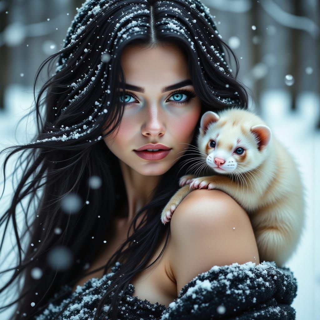Winter Goddess in Snowy Intimacy