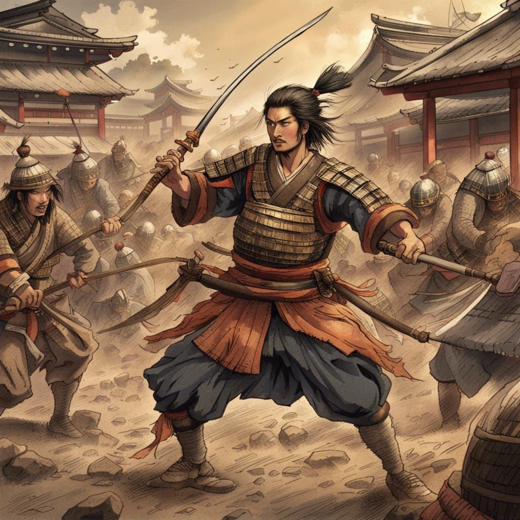 Epic Japanese Warrior Battle in Ancient Town