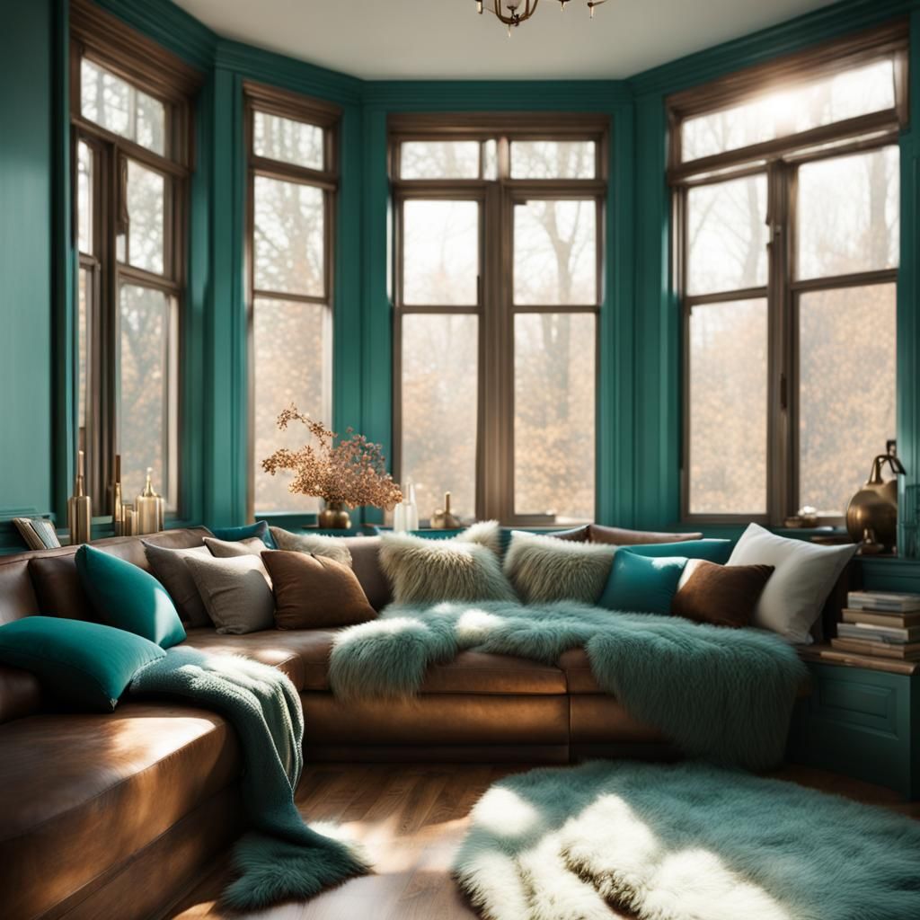 Cozy Room with Teal and Bronze Accents