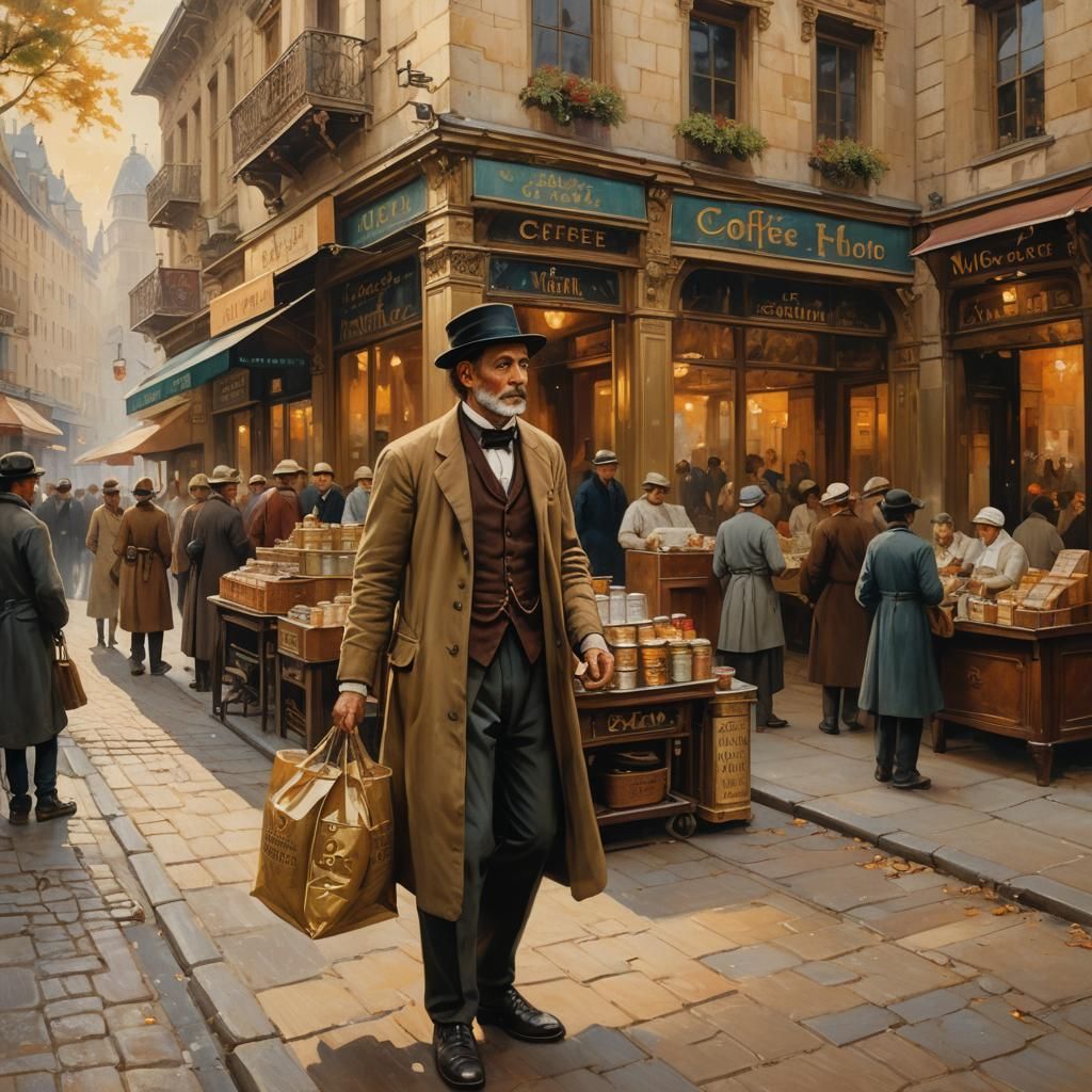 19th Century Coffee Seller: Oil Painting
