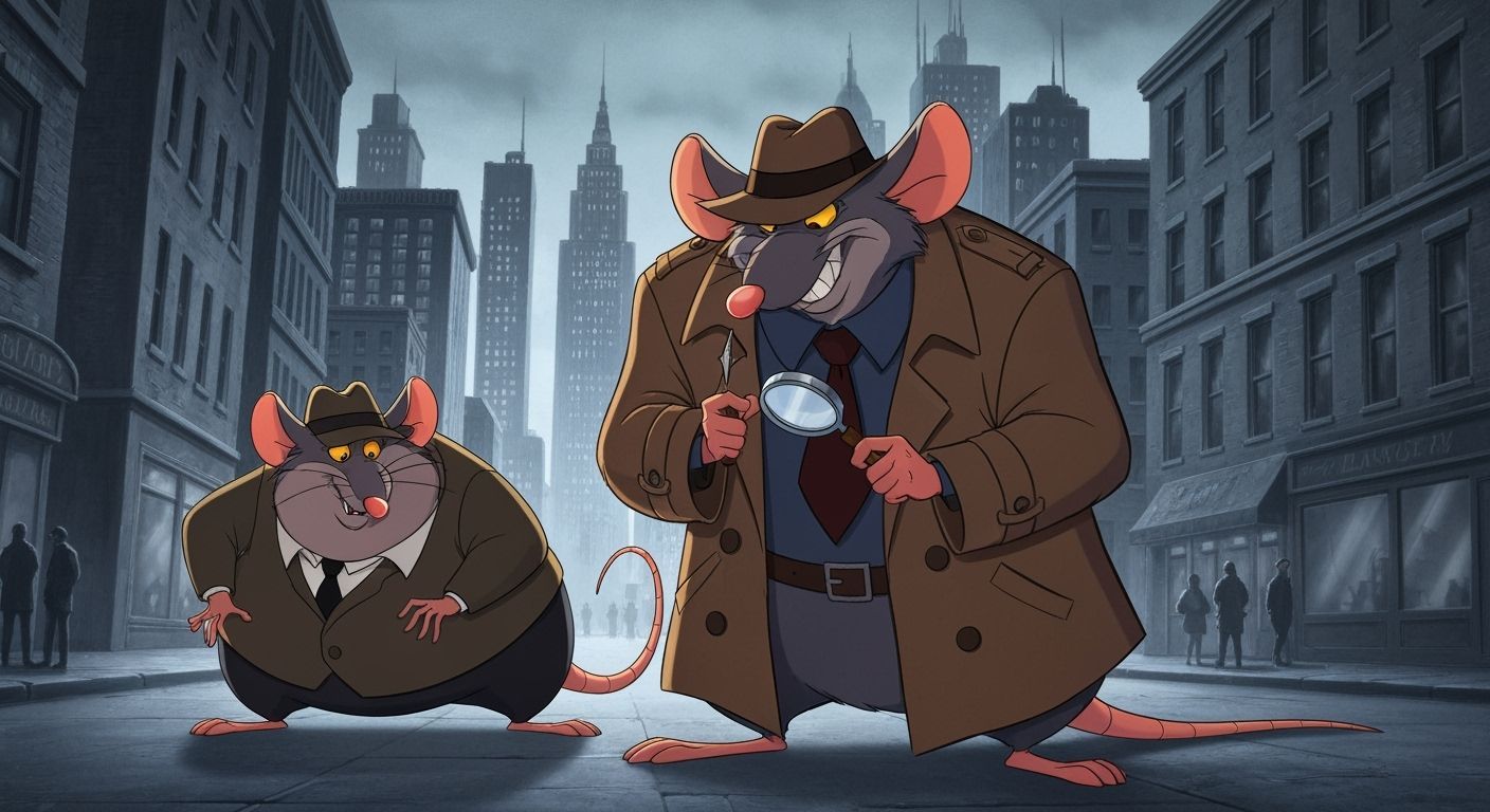 Rat Detectives Investigate Crime Scene in Noir City