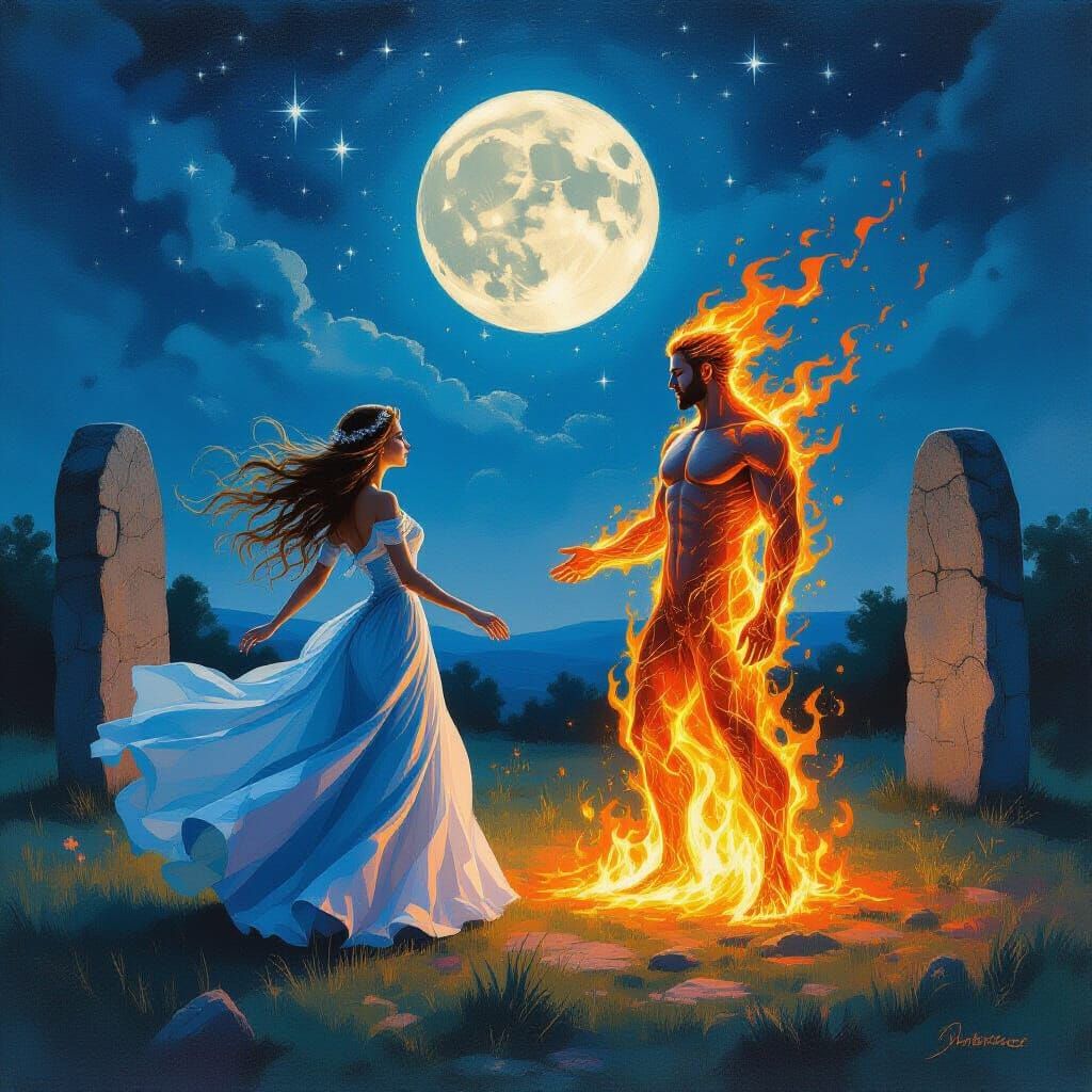 Starlight Dancer in Ancient Circle: an Impressionist Paintin...