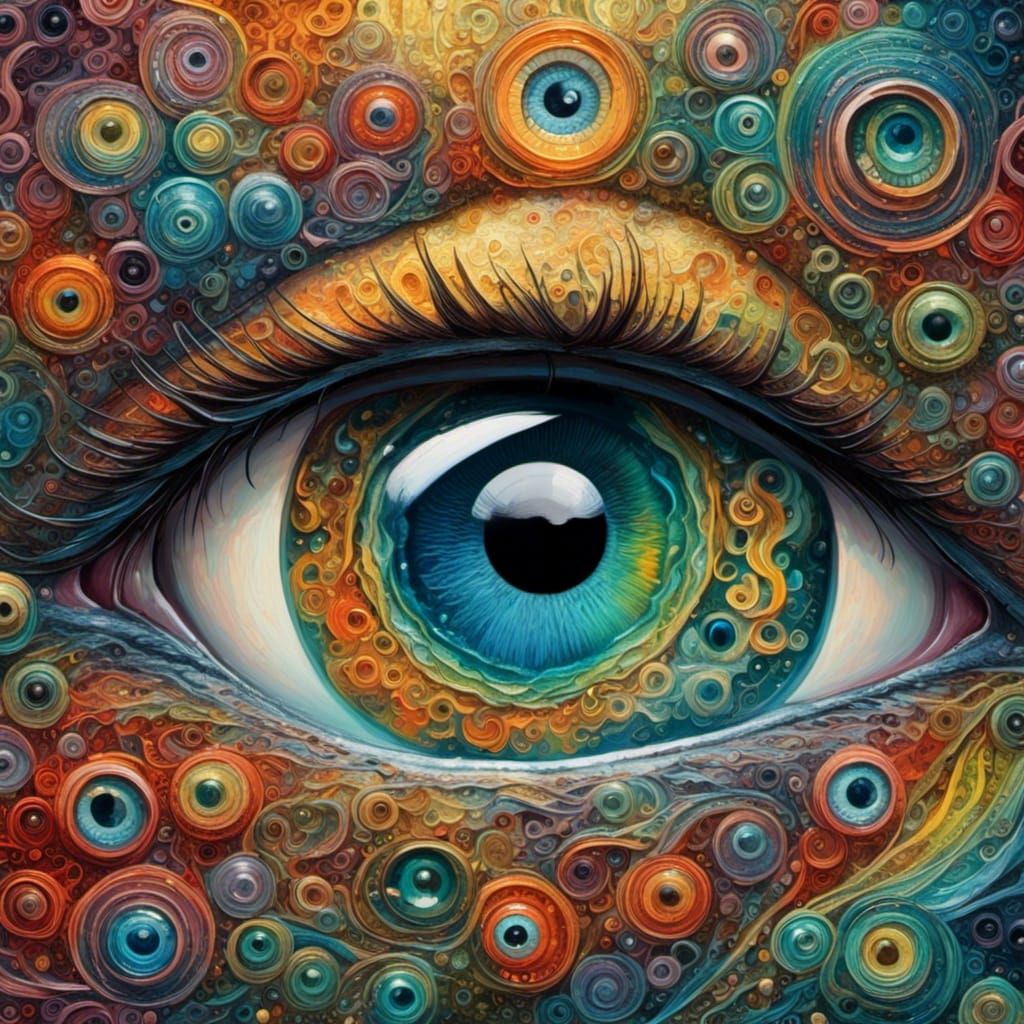 Rainbow Eye in Cosmic Mist with Intricate Detail