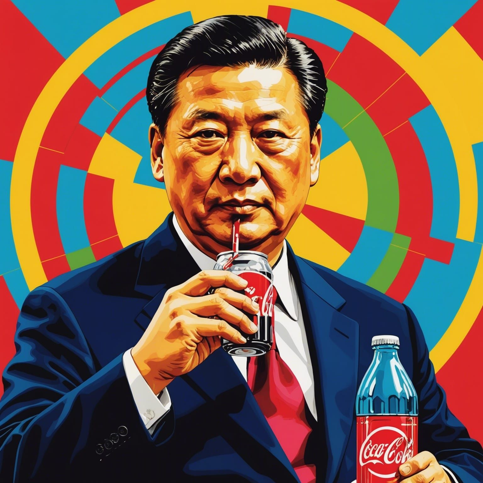 Xi Jinping Drinking Coke in Pop Art Style