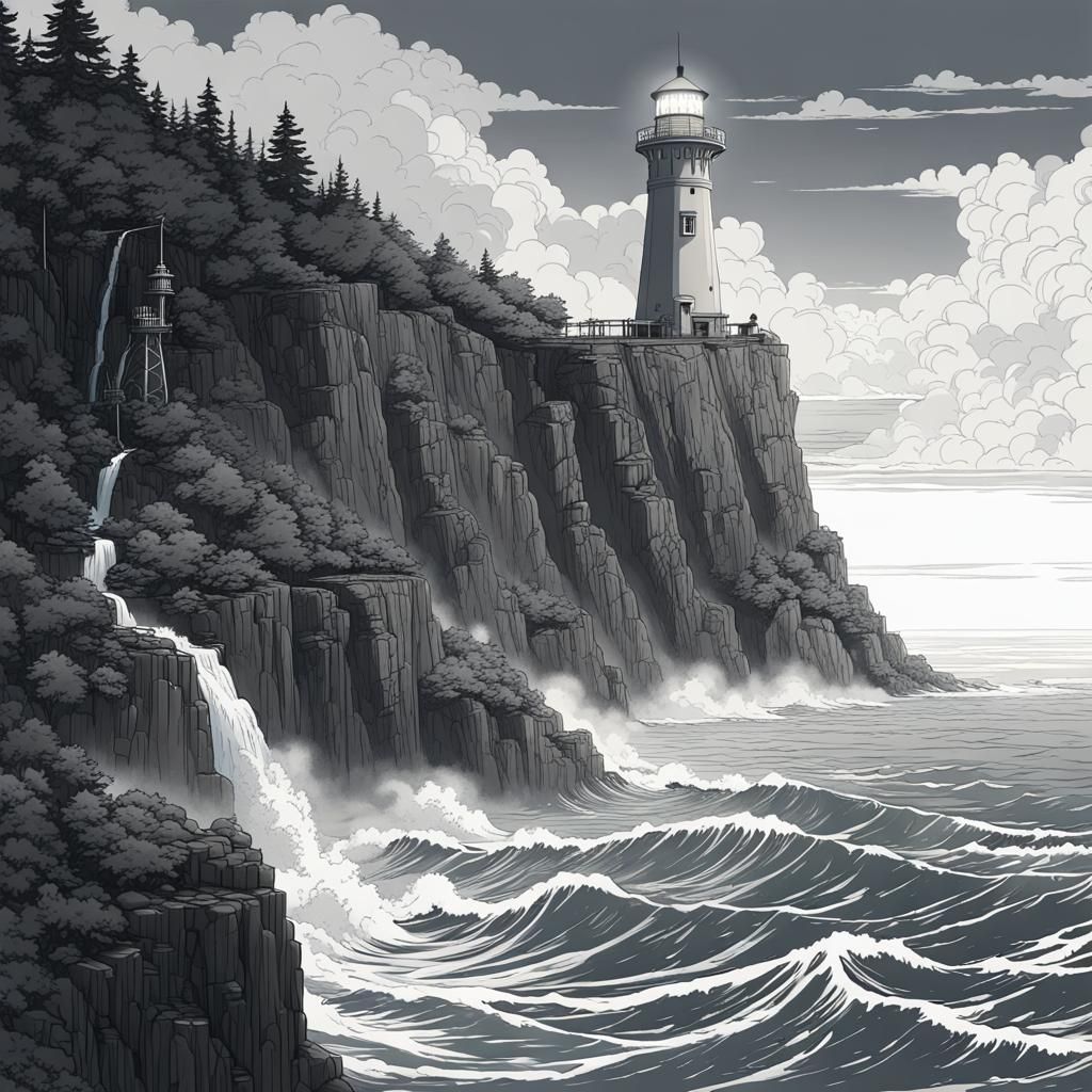 Anime Lighthouse Under Kraken Attack, Vector Art