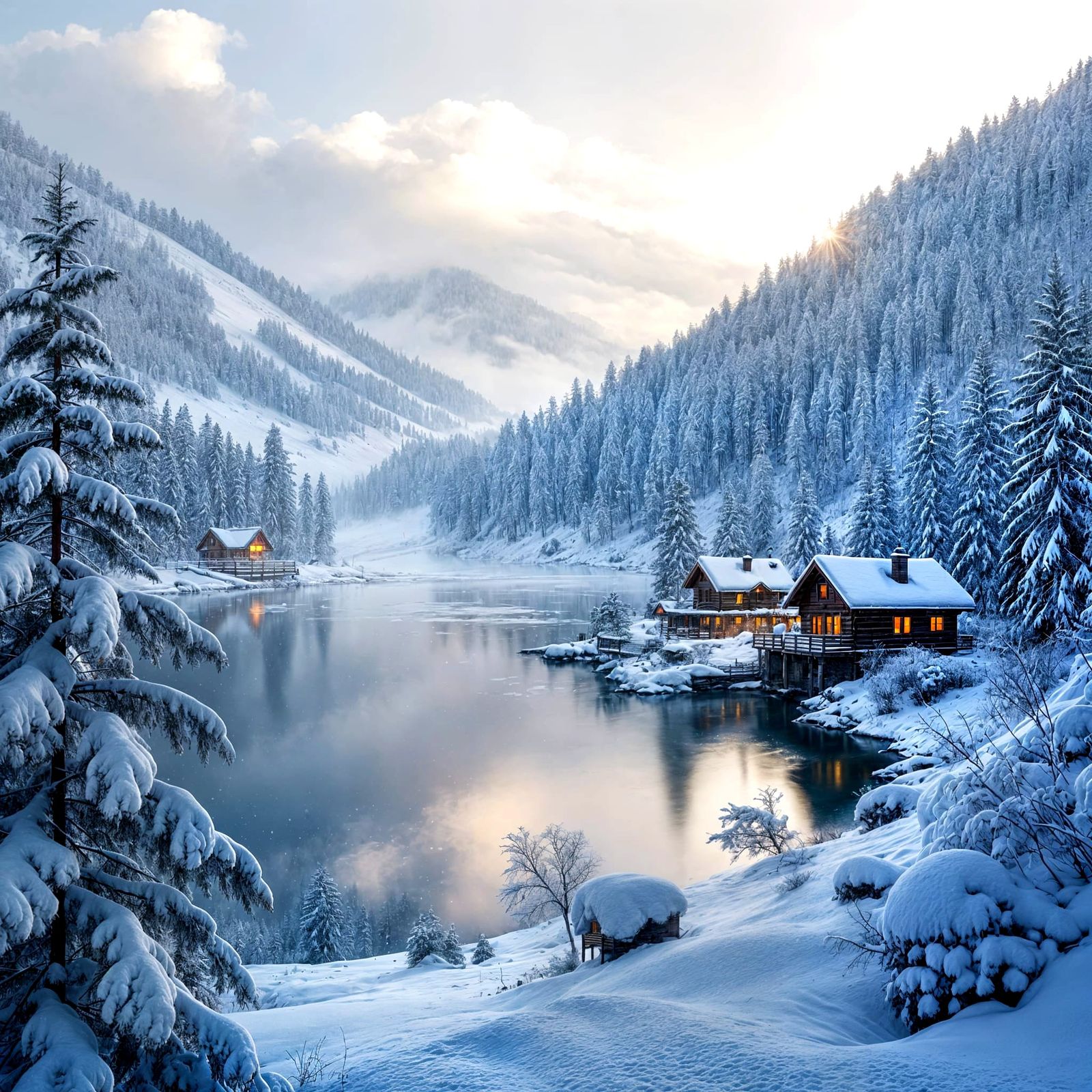 Snowy Indian Cityscape with Cabin in Cinematic Style