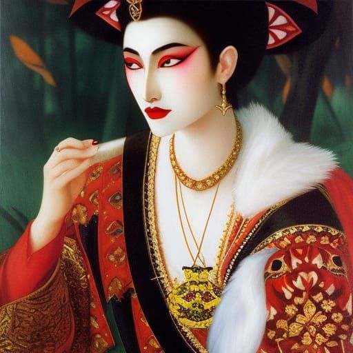 Vampire Lord Enjoys Onigiri in Classical Painting Style