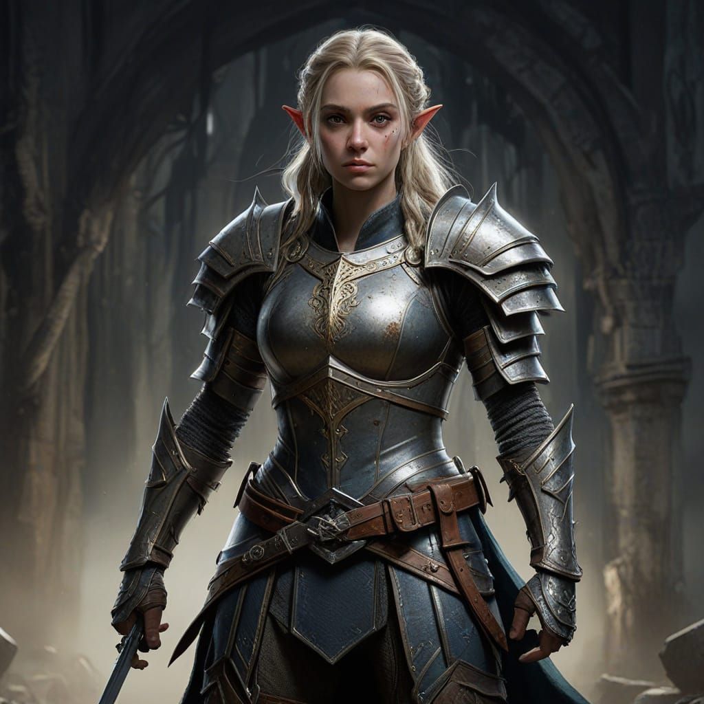 Fantasy Female Elf Knight in Medieval Armor