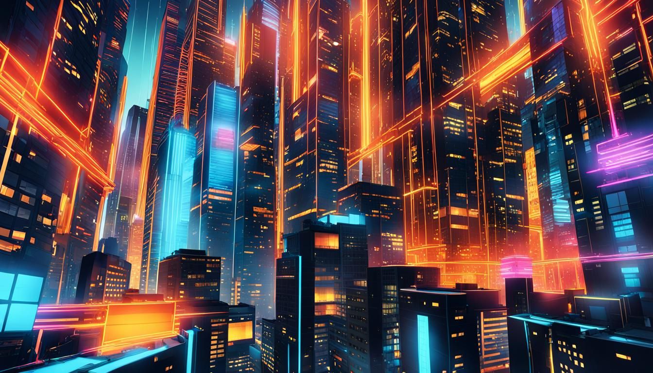Glowing Metropolis in Neon Lit Cityscape