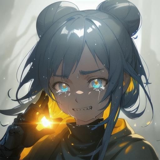 Grinning Girl with Tears: Fantasy Art Portrait