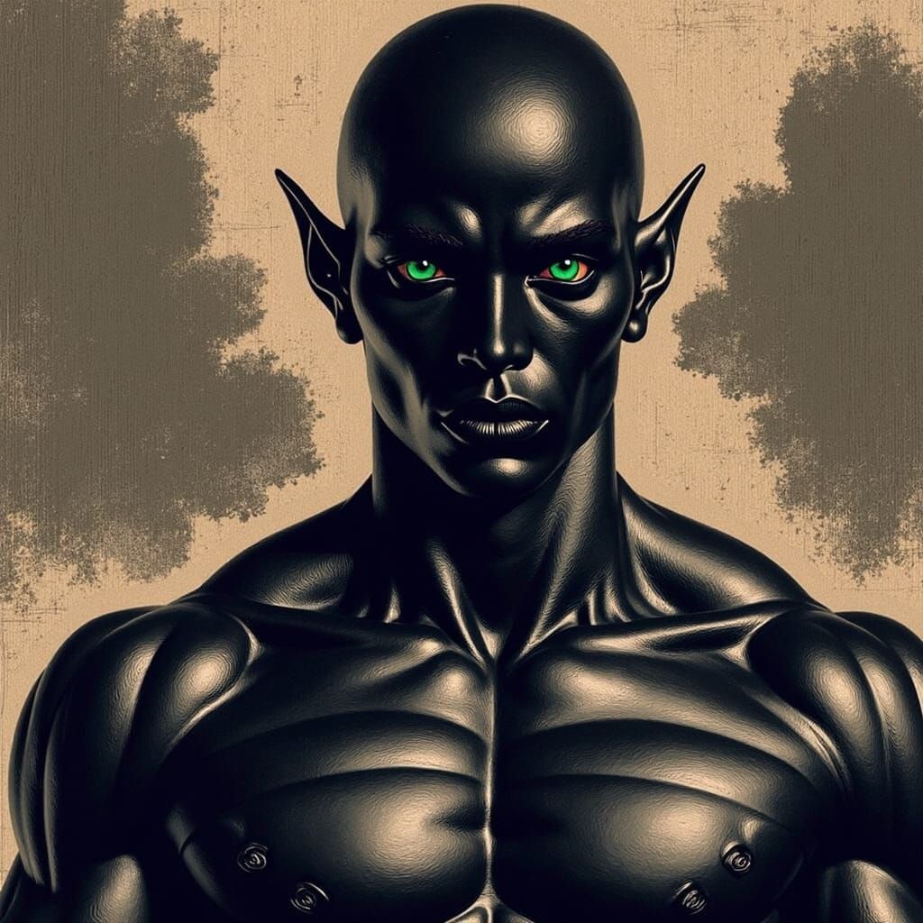 Sinister Drow Female with Green Eyes