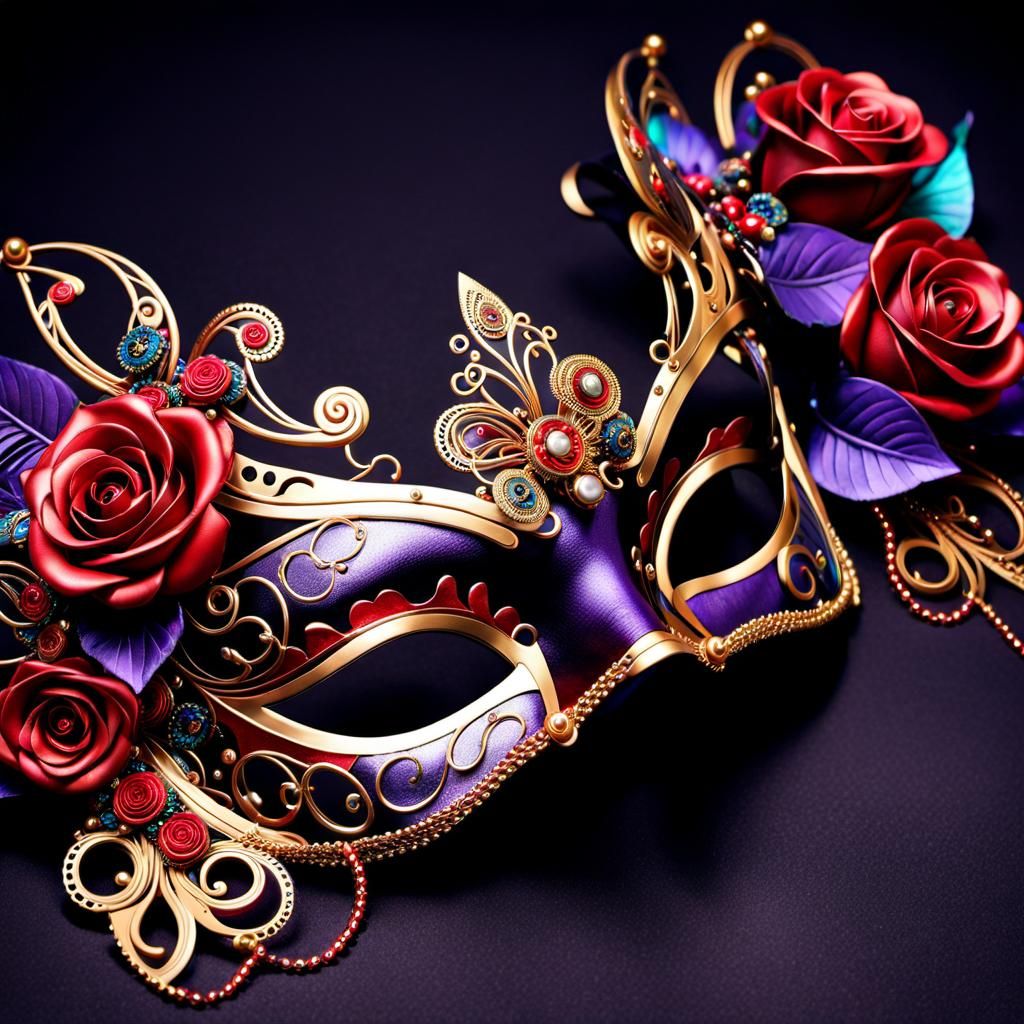 Steampunk Masquerade Mask with Vivid Colors and Intricate De...
