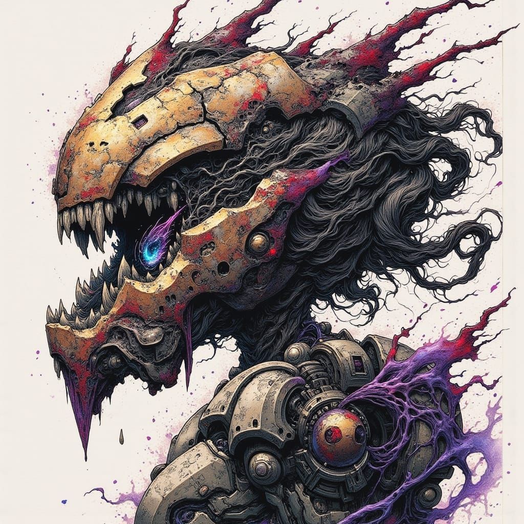 80s Anime Yandere Bio-Mecha Warrior in Dark Sci-Fi