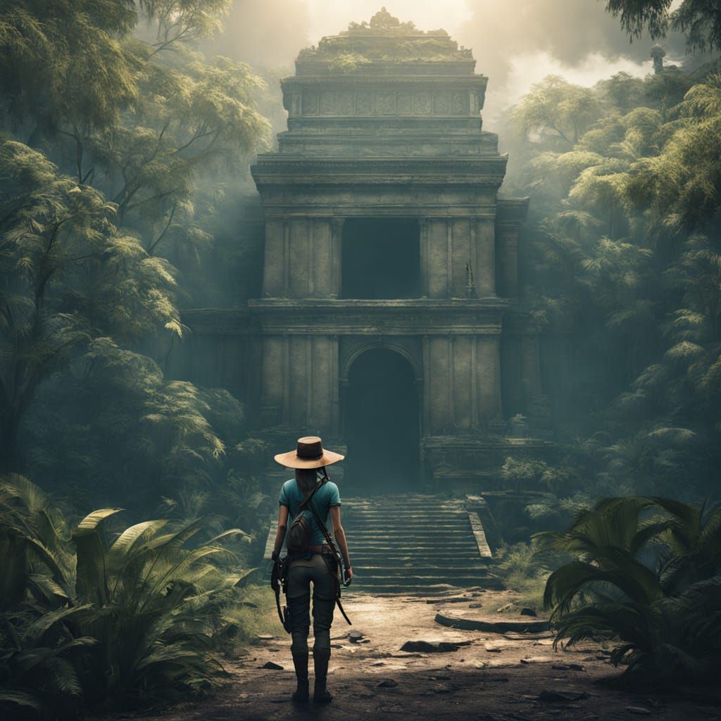 Hatsune Miku as Tomb Raider in Cinematic Style