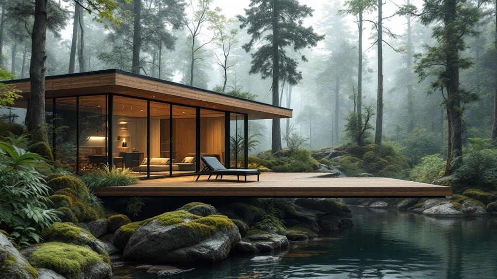 Modern House in Misty Forest