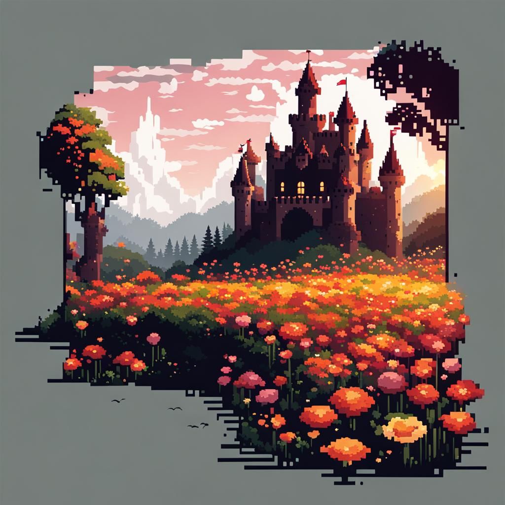 Flower Meadow in Dark Castle: Pixel Art
