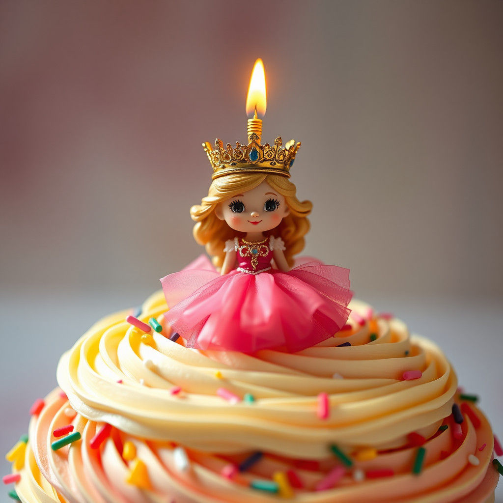 Queen Figurine Atop Birthday Cake, Digital Realistic Art