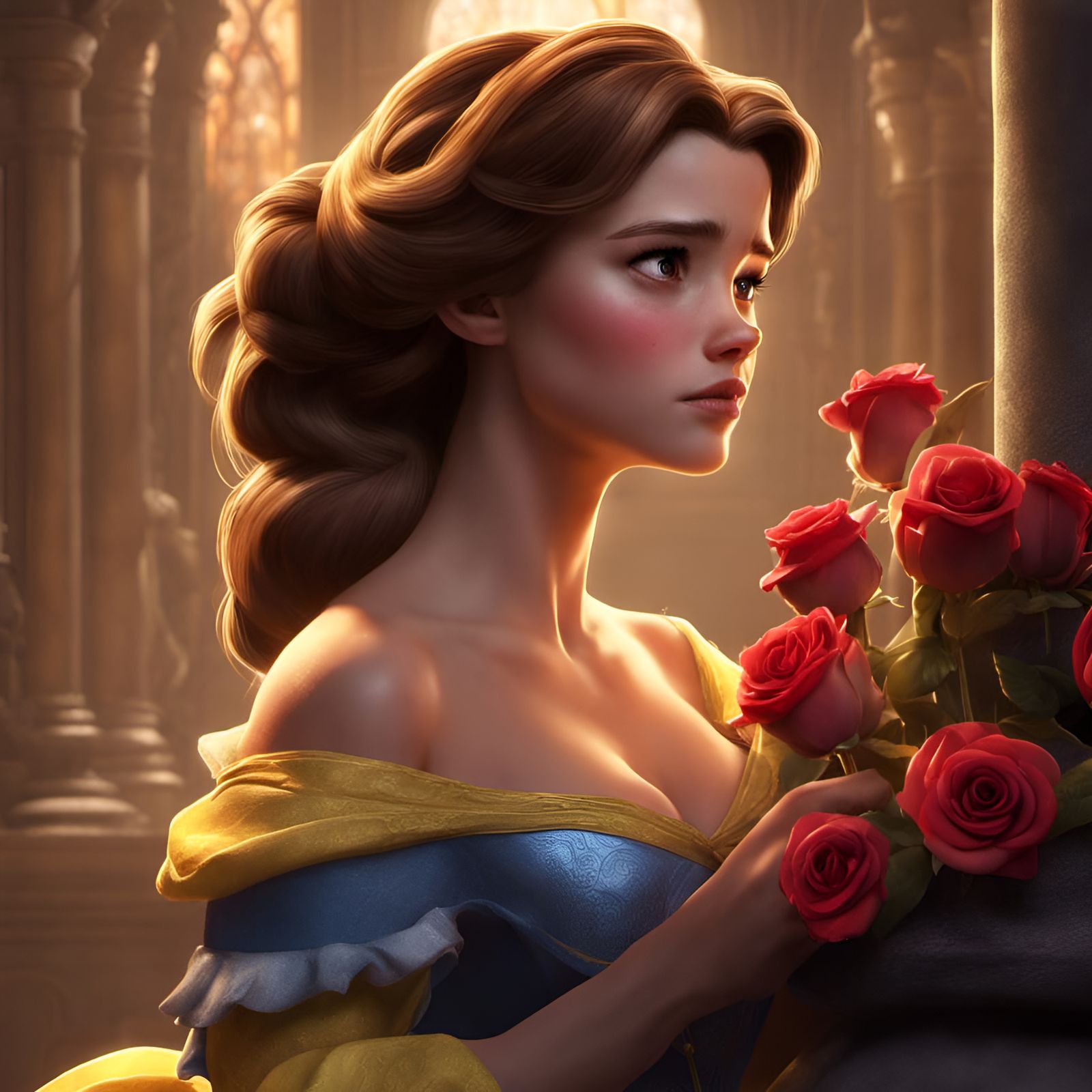 Sad Princess Belle in 3D Digital Art