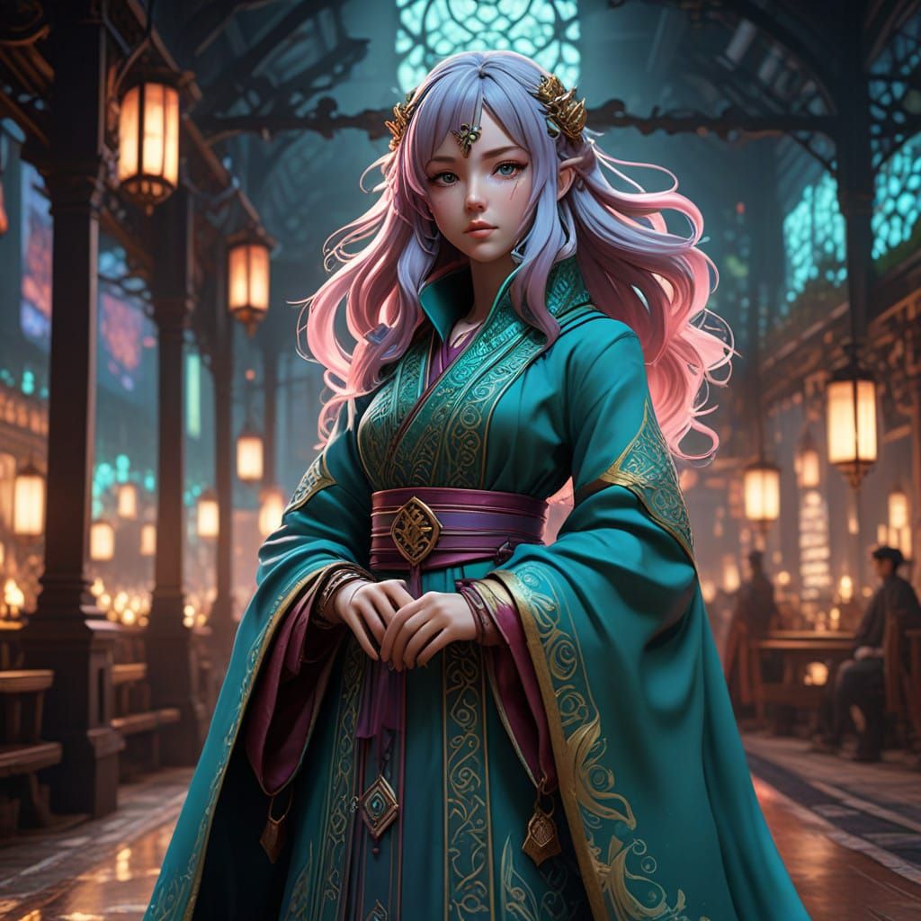 Sorceress Enchantress Portrait in Vibrant 3D Anime Style