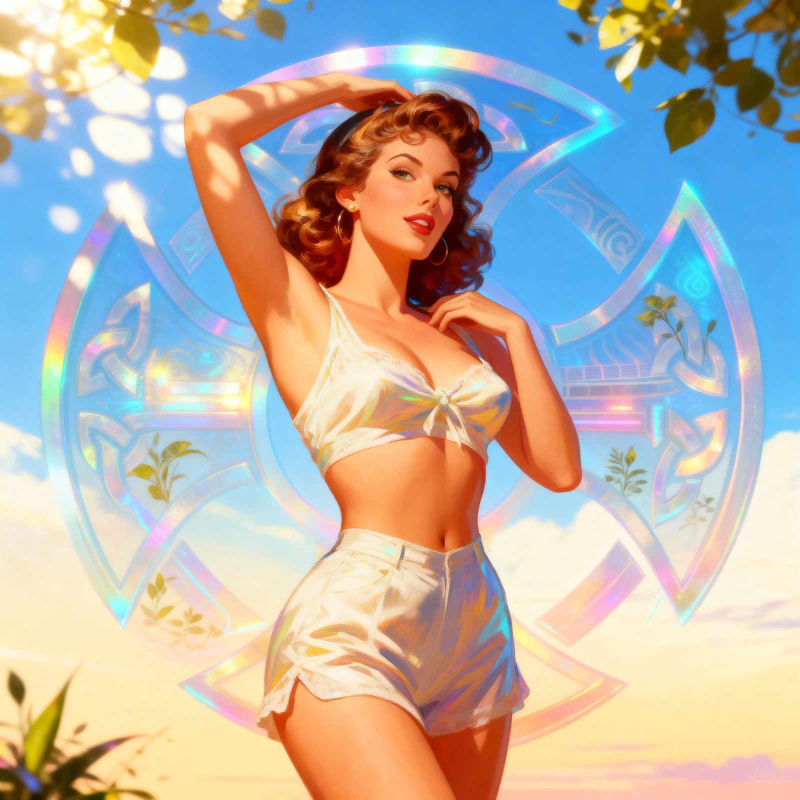 Solar Punk Pin-up with Optimistic Lighting