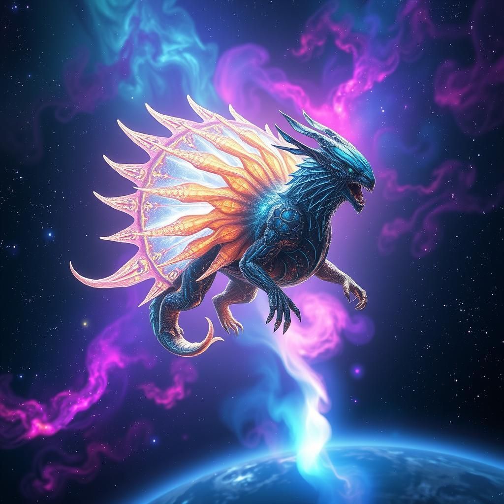 Mystical Armored Creature in Intergalactic Space