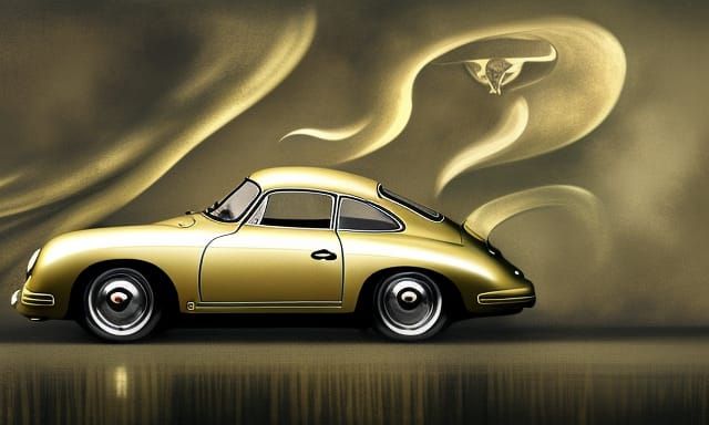 Vintage Porsche 356 in Ukiyo-e Gouache Style