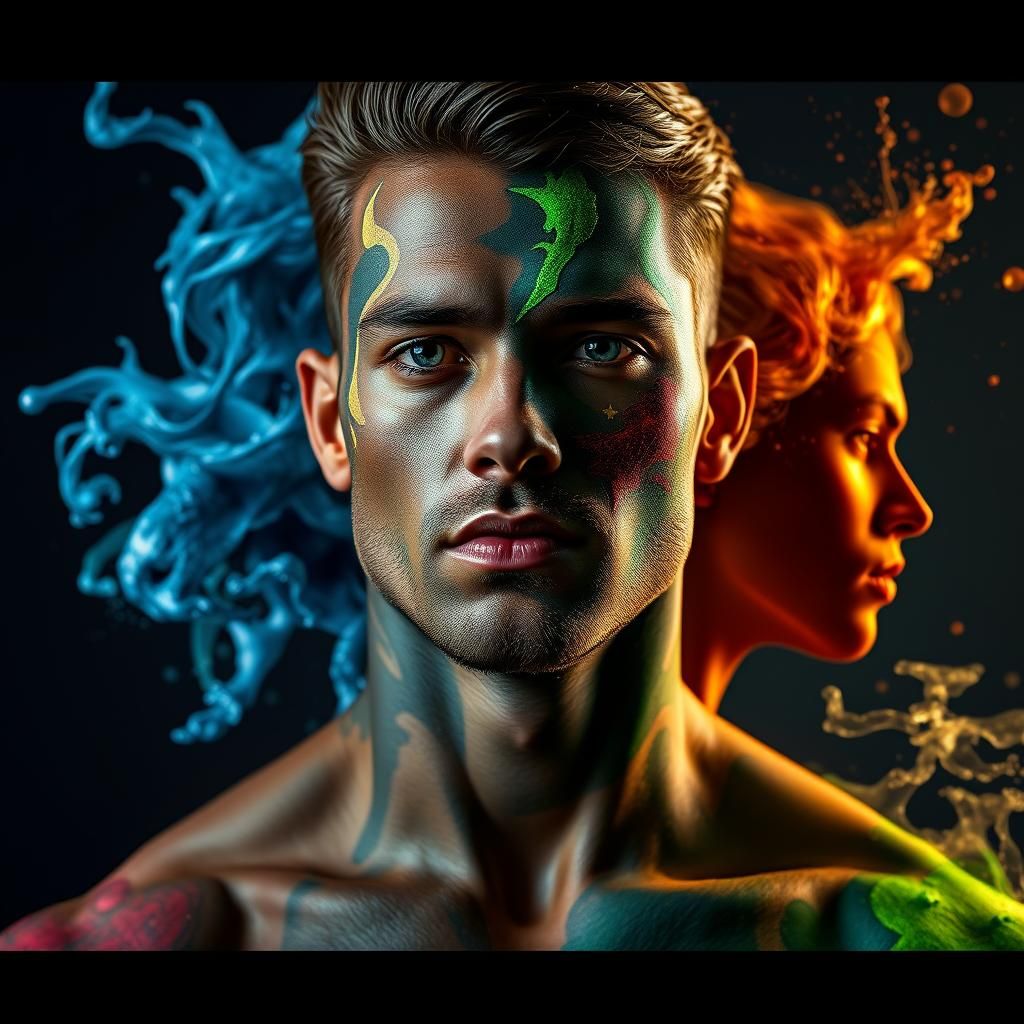 Elemental Body Art: Fantasy Concept in Detailed Matte Painti...