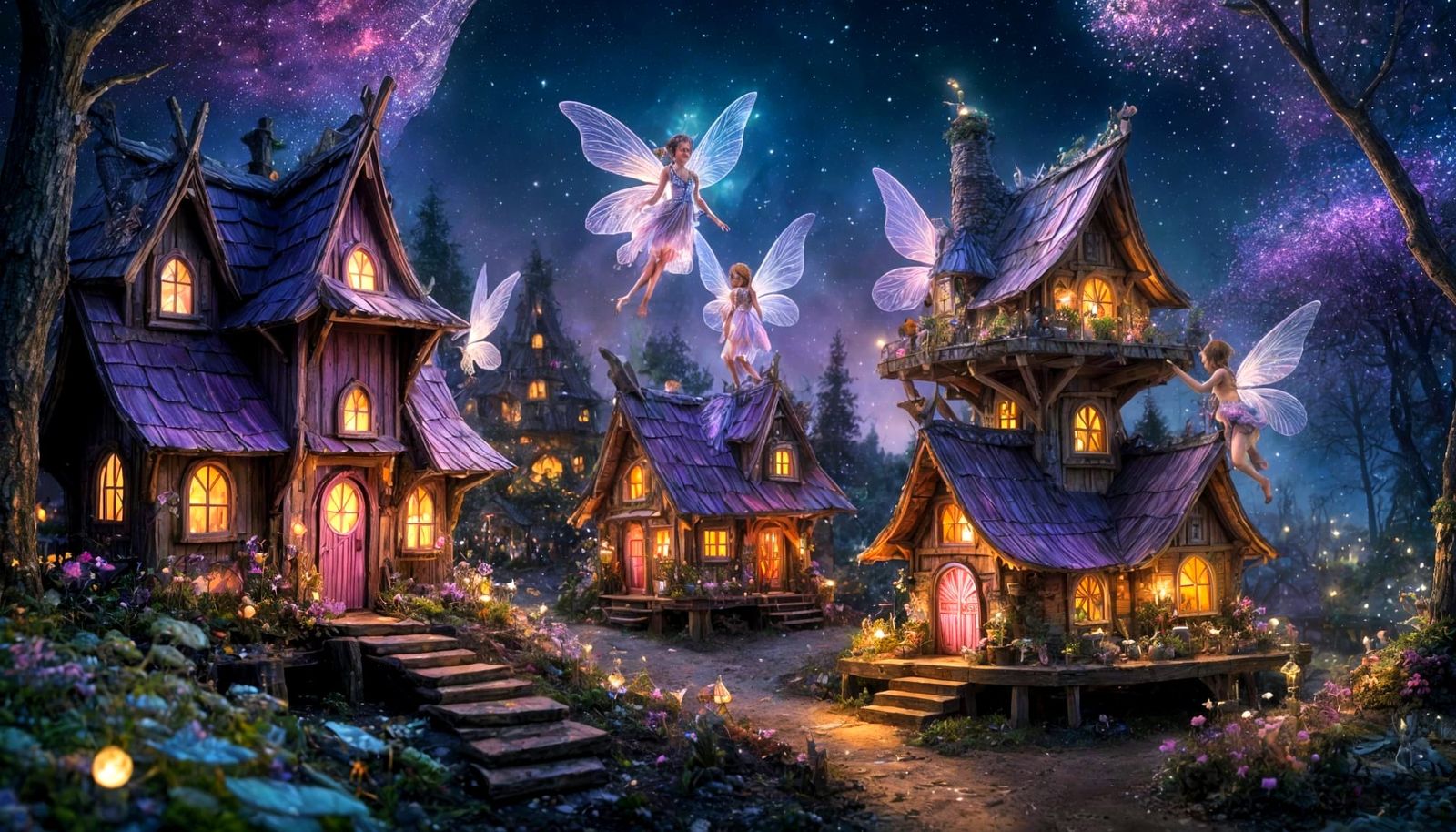 Fairies in Firefly Village by Night